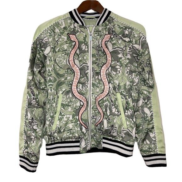 Guess Jackets & Blazers - GUESS Bomber Jacket Mint Green Snake Embroidered Size XS Full Zip Up Womens